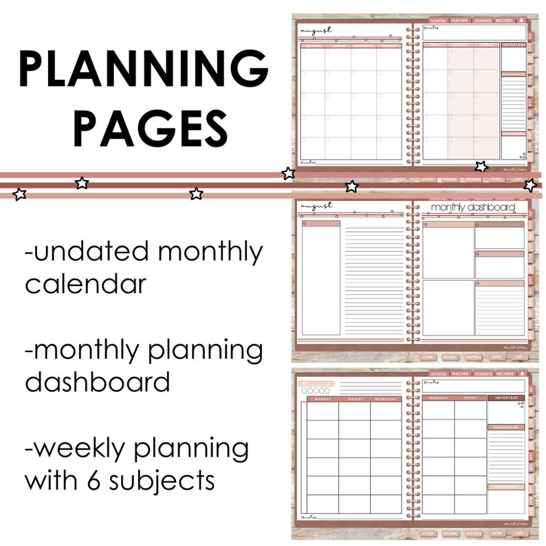 Digital Teacher Planner (UNDATED) Neutral Stars - Etsy