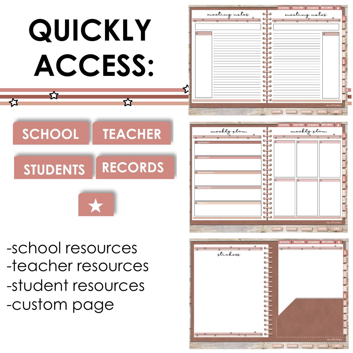 Digital Teacher Planner (UNDATED) Neutral Stars - Etsy