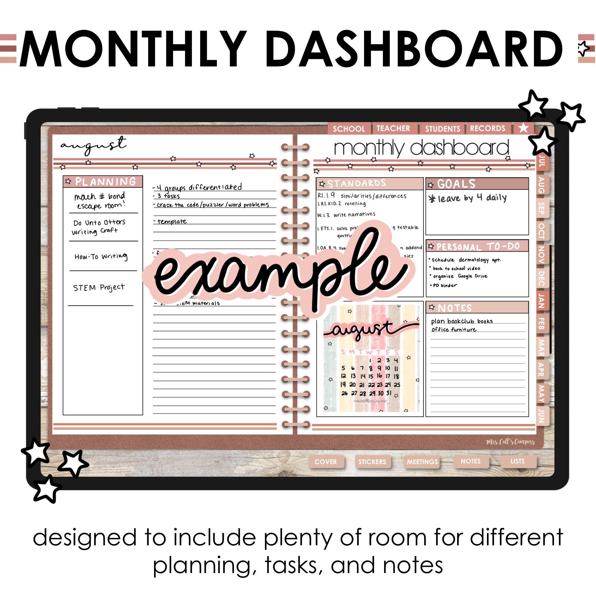 Digital Teacher Planner (UNDATED) Neutral Stars - Etsy