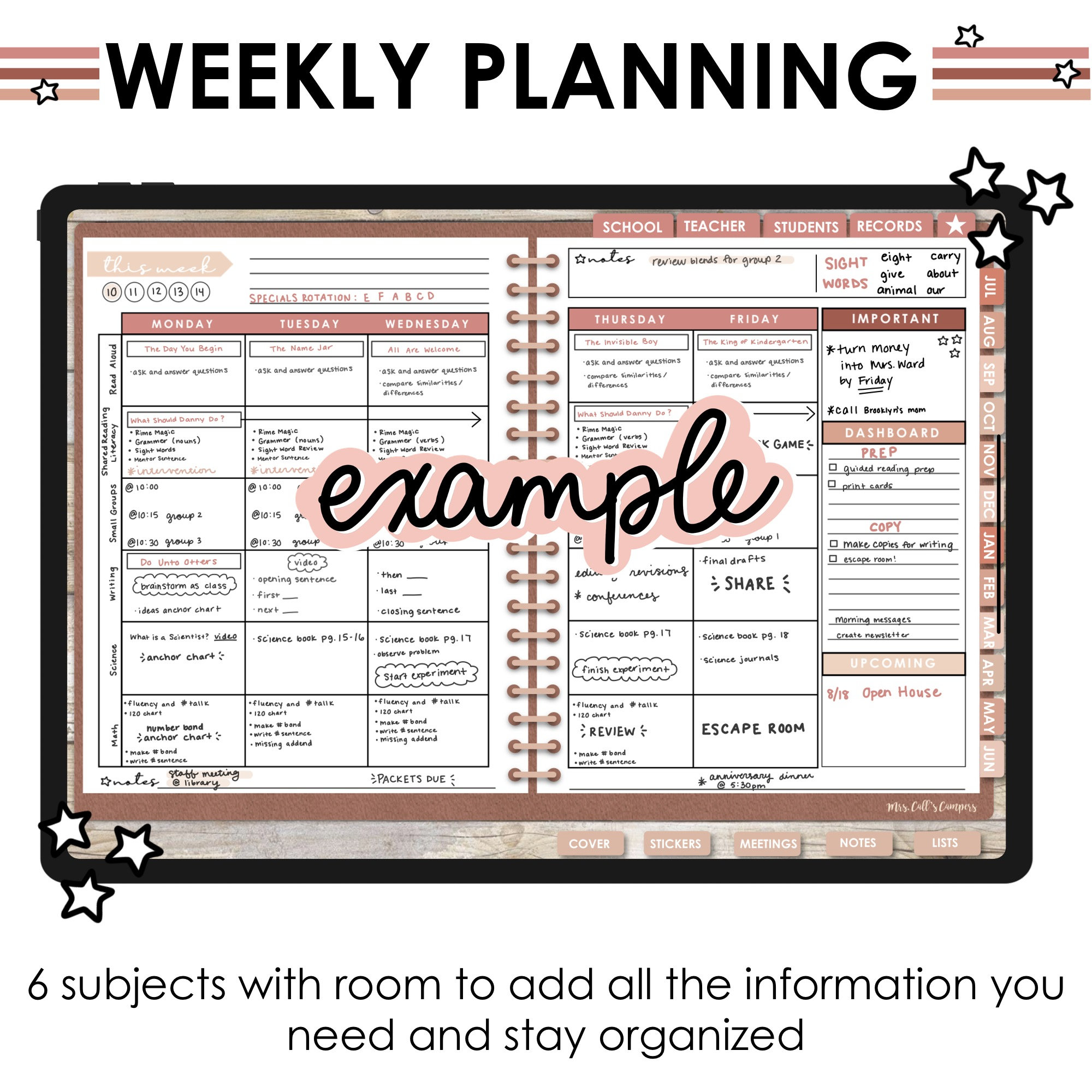 Digital Teacher Planner (UNDATED) Neutral Stars - Etsy