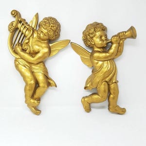 Syroco Cherub wall decor set of two Gold Angels