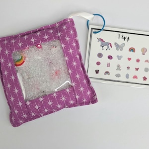 I Spy Sensory Bag | Travel Seek and Find | Eye Spy Bag | Quiet Time Activity Bag | Pink Purple Unicorn