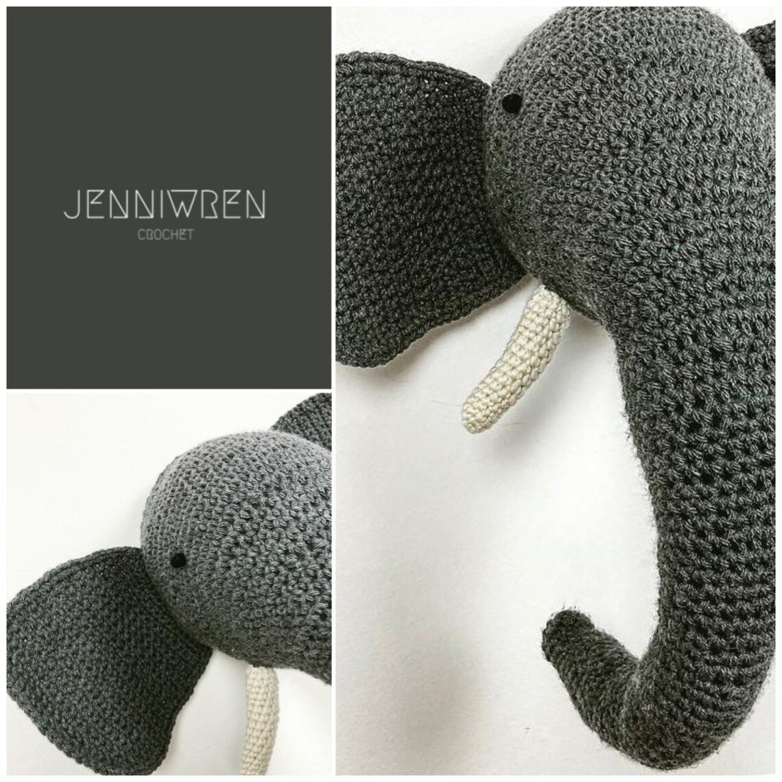 Elephant Crochet Animal Head Wall Hanging Etsy