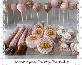 Rose Gold Large Bundle - Any Occasion. All individually wrapped.  2 Doz Pops and 2 Doz. Ea. Pretzels, Krispies & Oreos. Please reserve date.