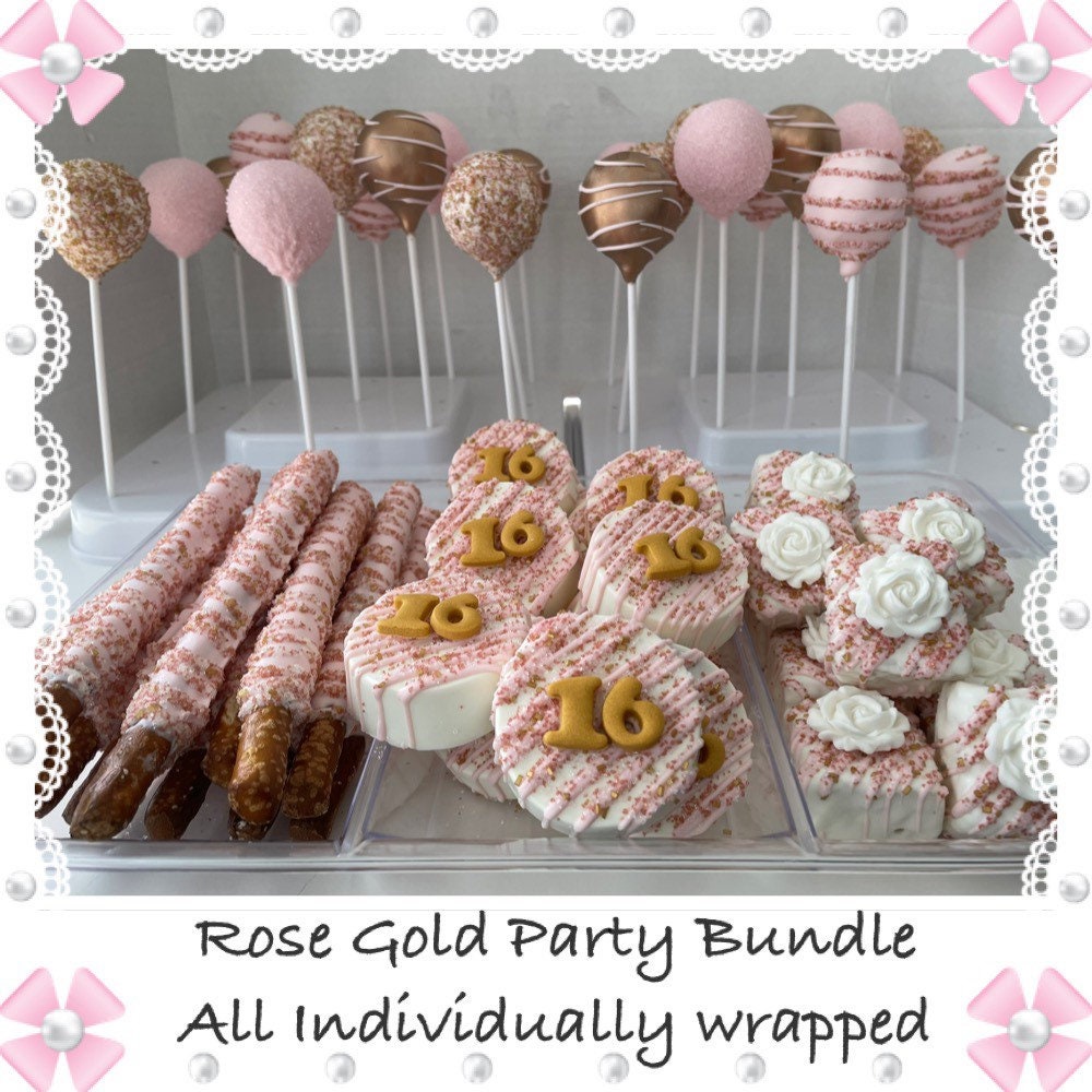 Rose Gold Party Bundle Any Occasion. All Individually Wrapped. 2 Doz Pops  and 1 Doz. Pretzels, Krispies & Oreos. Must Reserve Date 