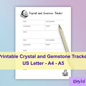 Crystal and Gemstone Tracker Page for your Printable or Digital Book of Shadows, Grimoire, or Magical Journal PDF