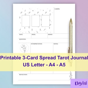 Diario dei tarocchi stampabile - 3 carte distribuite - Download istantaneo