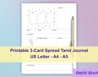 Printable Tarot Journal - 3 Card Spread - Instant Download