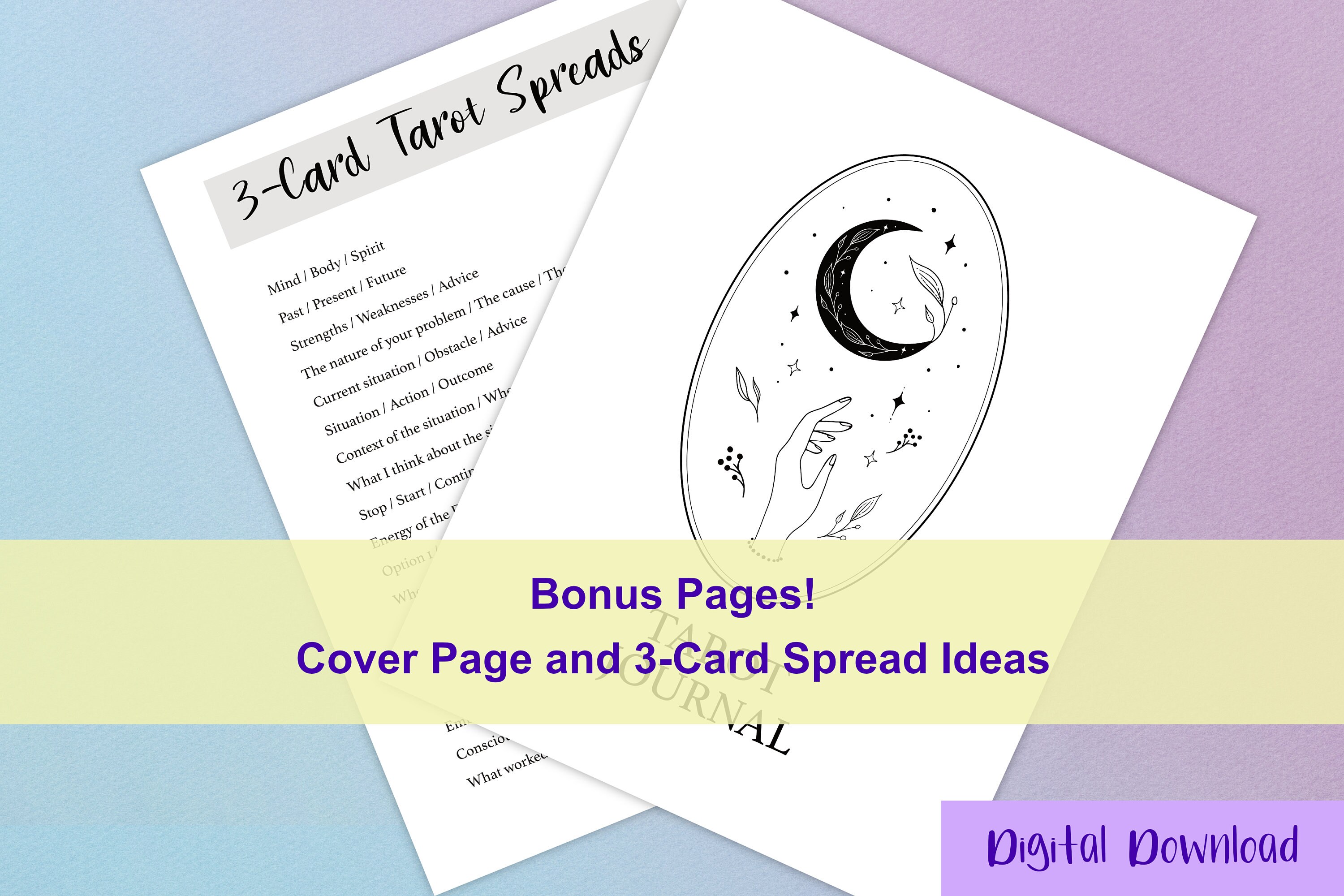 Printable Tarot Journal - 3 Card Spread - Instant Download - Etsy