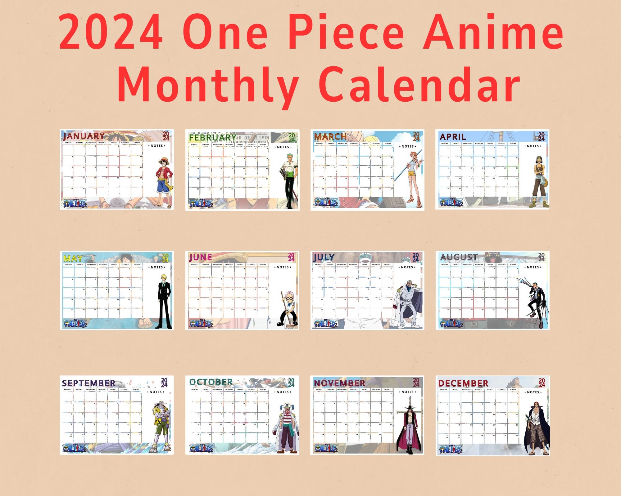Calendar 2024 One Piece Anime