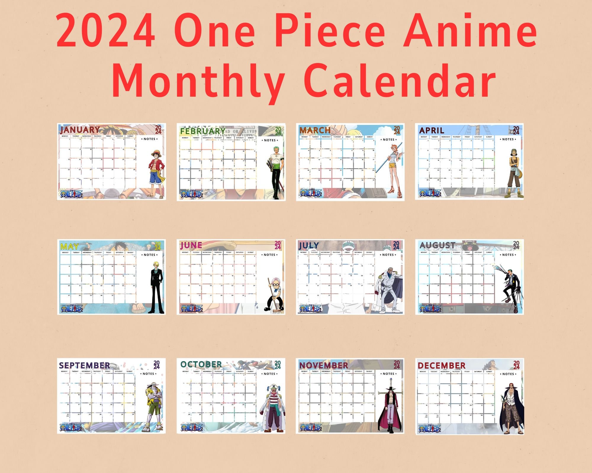 Calendar 2024 Comic One Piece