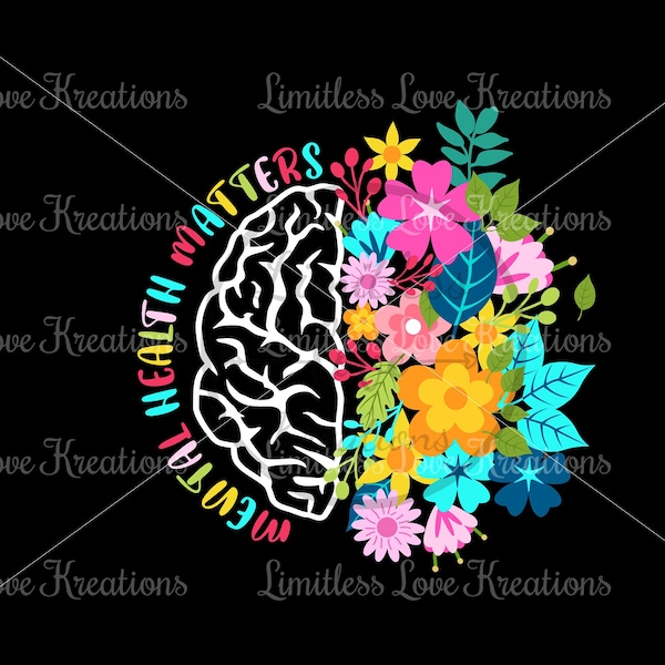 Mental Health Matters PNG-Mental Health Matters SVG-Half Brain Half Floral Skull PNG-Half Brain Half Floral Skull sig-half flowers png