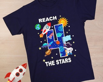 Reichweite vier die Sterne Shirt-Reach vier die Sterne Geburtstag Shirt-Space Geburtstag Thema Shirt-4.Geburtstags-Party-Ideen-vierter Geburtstag Shirt