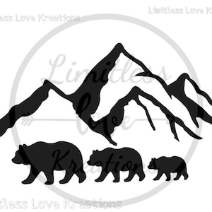 Bear and Mountains SVG PNG JPEG-Bear Family svg-Grizzly bear svg-Camping scene svg-camping decor-Nature Scene svg-country nature svg-bears