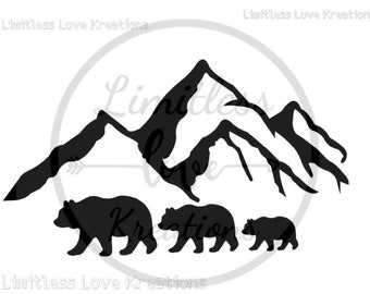 Bear and Mountains SVG PNG JPEG-Bear Family svg-Grizzly bear svg-Camping scene svg-camping decor-Nature Scene svg-country nature sag-bears