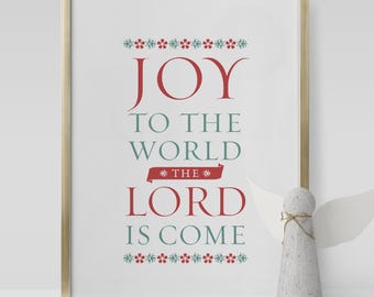 Christmas wall art, Joy to the World, holiday decoration, hymn verse downloadable print, poster