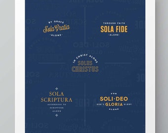 Five Solas Print: Vintage Typography Christian Poster (Digital Download)