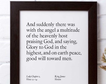 Christian Wall Art: Bible verse scripture print, 6 colors, 8.5 x 11, classic typography, download, home decor, poster, Luke, Christmas