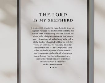 Psalm 23 Bible Verse Print: Classic Typography, Christian Wall Art (Digital Download