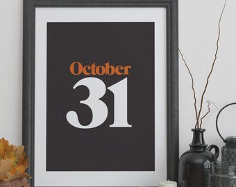 Halloween October 31st Poster: 1980s Font, Black & Orange (Digital Download)