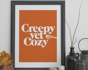 Halloween Skeleton Hand Coffee Print: Creepy Cozy 80s Font (Digital Download)