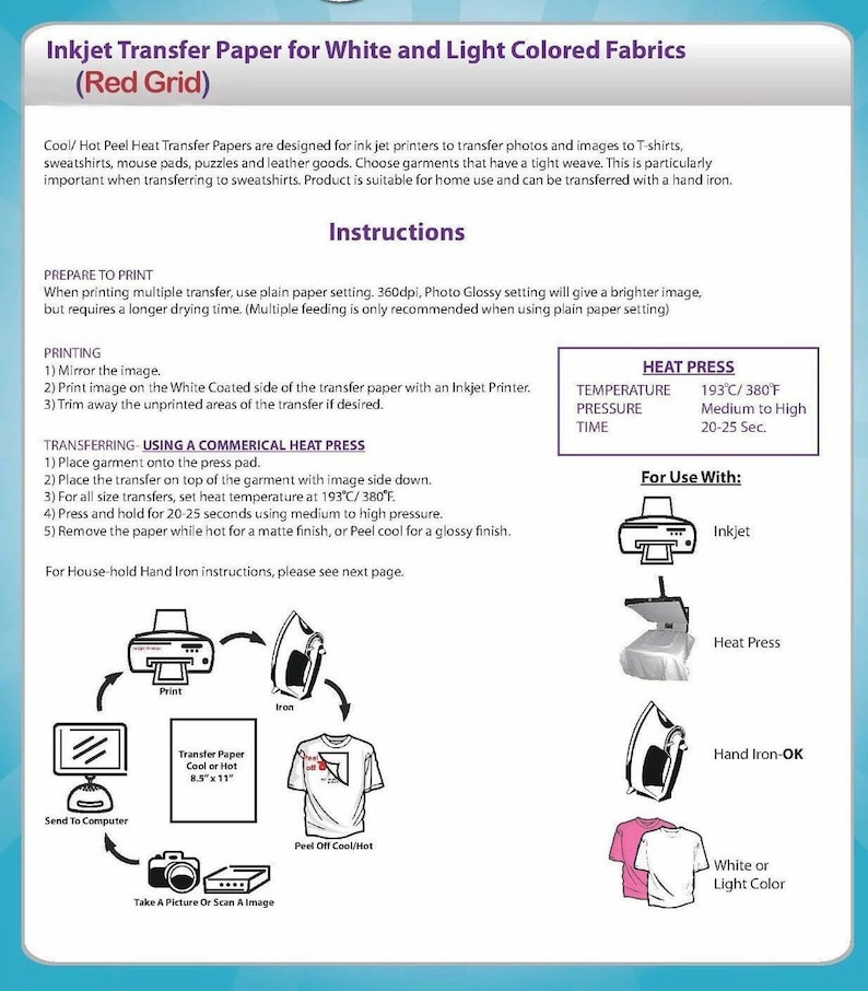 Red Grid Heat Transfer Paper for Light 11 x 17 10 sheets