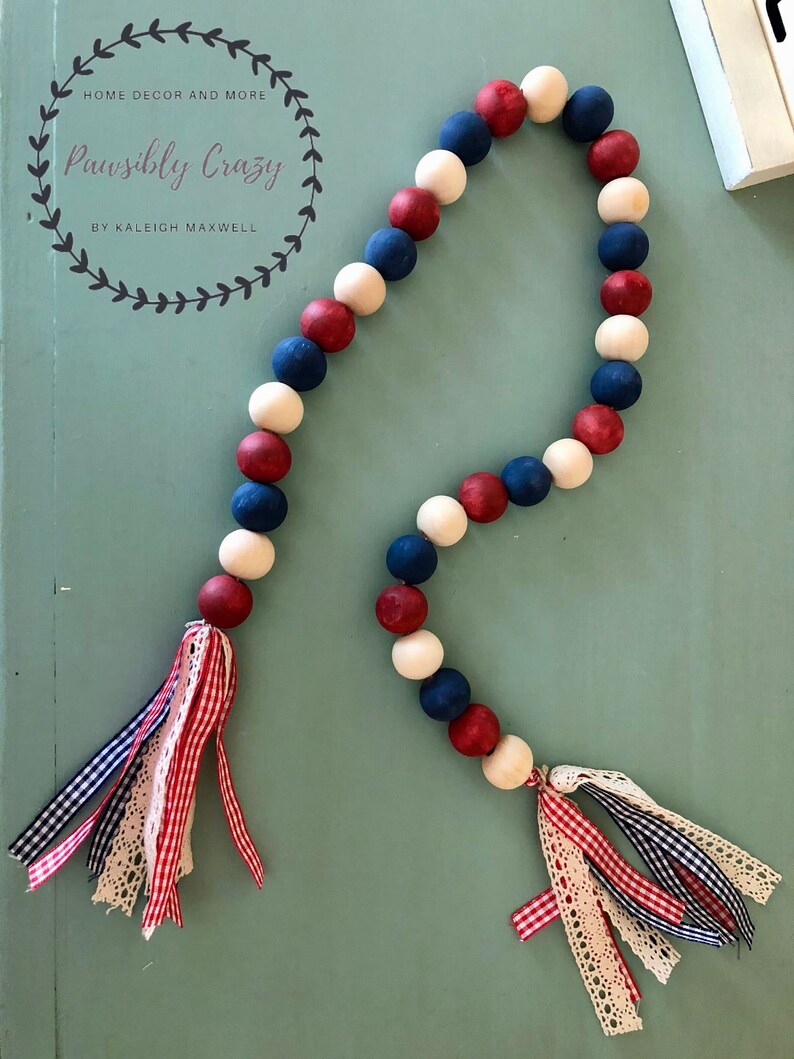 4th of July Rustic Patriotic Wood Bead Garland Summer Wood | Etsy