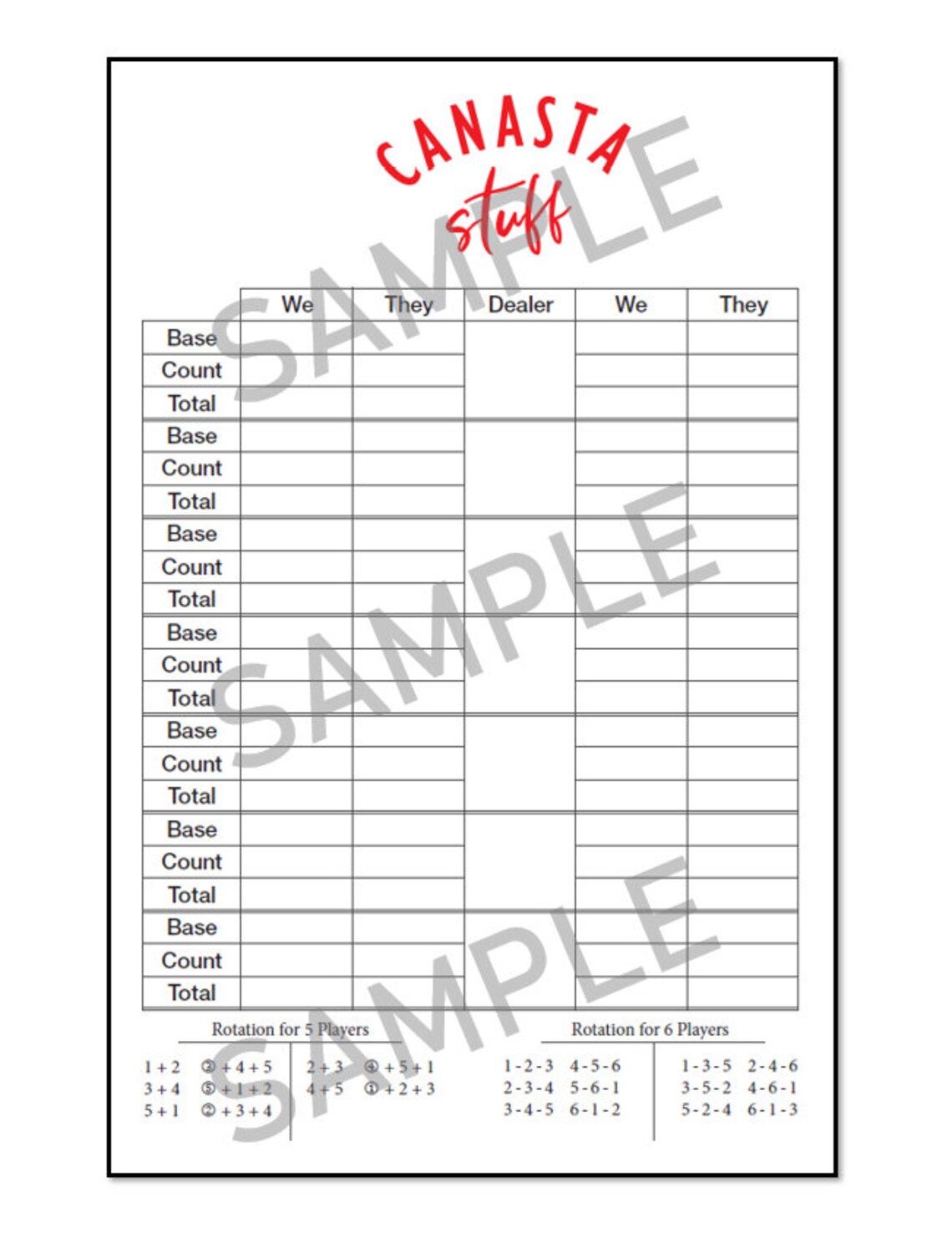 Personalized Canasta Score Pad, Perfect for Canasta Card Game color and