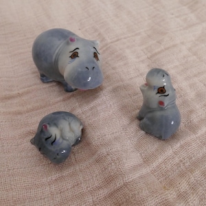 Wade Whimsies Hippopotamus Family Set – Three Porcelain Hippos, Made in England