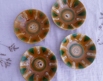 Juego de 4 cuencos de postre vintage de Gien, Francia / Cuencos de cerámica francesa pintados a mano / Vajilla de cerámica de mediados de siglo / Cocina rústica campestre