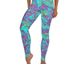 Turquoise and Magenta Abstract Leggings