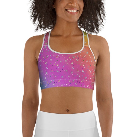 Rainbow Sports Bra With Unicorns and Balloons 