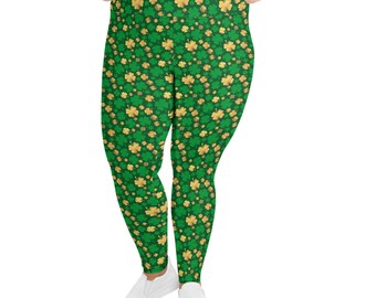 Lucky Green and Gold Shamrock St. Patrick's Day Plus Size Leggings
