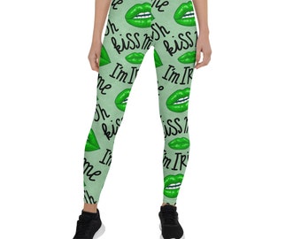 Lip-Smacking Style: Women's "Kiss Me I'm Irish" Green Lip Leggings