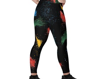 Ella Pants Paint Splatter Crossover Waist Leggings with Pockets