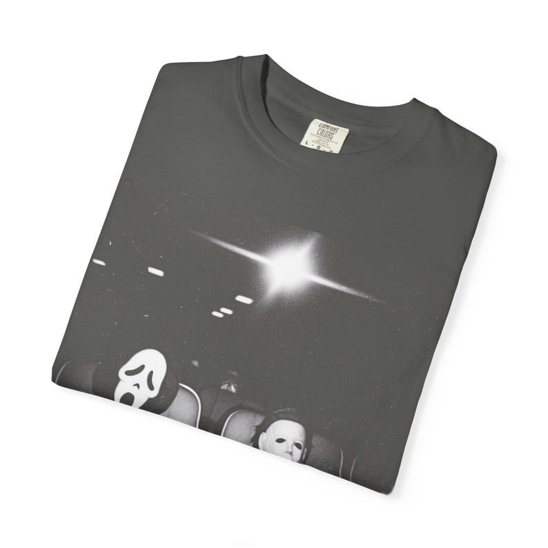 Ghostface and Michael Myers Movie Theater Shirt, Retro Slasher Horror Tee, Halloween Comfort Colors T-Shirt, Spooky Season Graphic Tee image 7