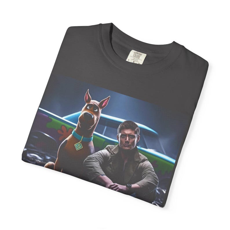 Dean Winchester and Scooby-Doo Comfort Colors Shirt, Scoobynatural Mystery Machine T-Shirt, Jensen Ackles Fan Gift, Supernatural Vintage Tee image 4