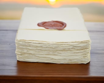 100 Sheets, 5x7" 100% Cotton 200GSM, Ivory Off-White Deckle-Edge Handmade Paper - Cold Press Card Stock for Weddings, Watercolors
