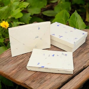 Handmade Lokta Paper Card Set: Cornflower Petals, 15 Nepali Cherish Cards and Envelopes