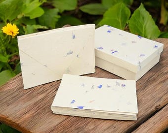 Handmade Lokta Paper Card Set: Cornflower Petals, 15 Nepali Cherish Cards and Envelopes