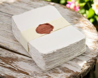 100 Sheets, 5x7" 100% Cotton 200GSM, White Deckle-Edge Handmade Paper - Cold Press Card Stock for Weddings, Watercolors