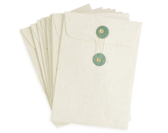 Handmade Lokta Paper Envelope with String-tie Button Closure, for Invitations, gift cards, 4.5x6.5 inches, 10 Pack. Made in Nepal. (Natural)