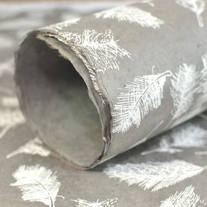 Vintage Wrapping Paper Handmade from Tree-Free Lokta Paper. Craft Paper and Gift Wrap 10 Sheets 20x30 inches. (Grey Feather)