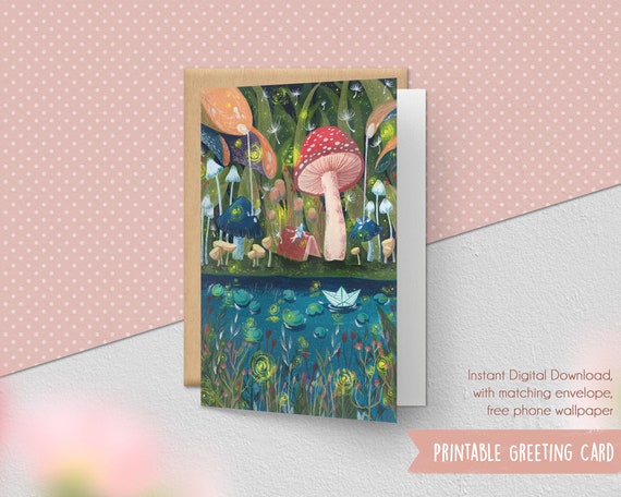 Mushroom Birthday Card Birthday Printable Card Downloadable | Etsy