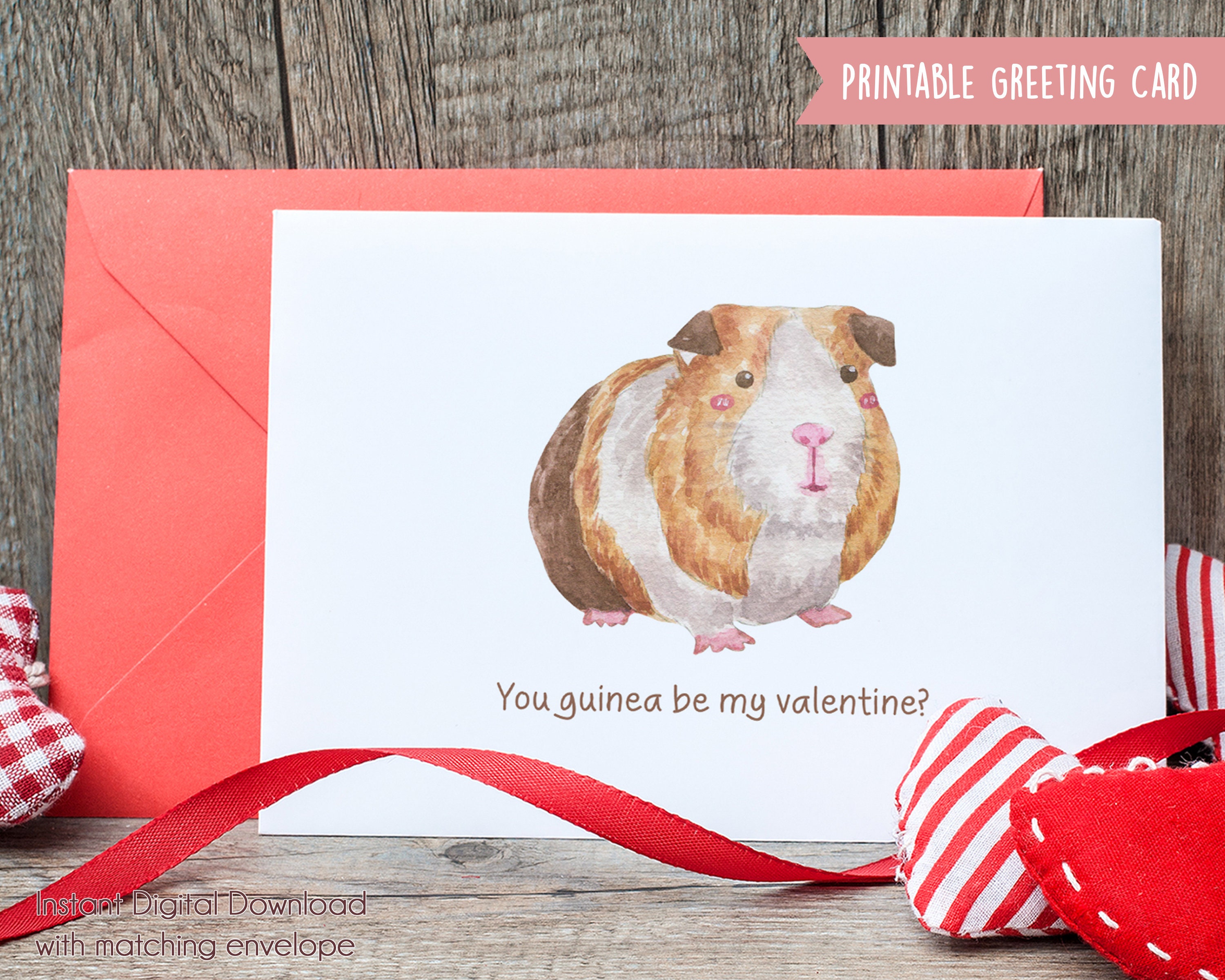 Guinea Pig Valentine's Day Card with envelope printable | Etsy