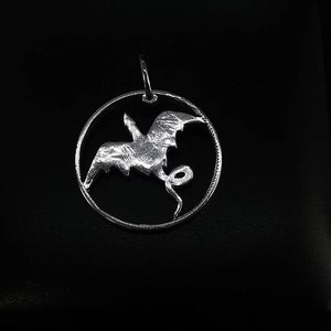 Silver quarter dragon hand cut coin Pendant necklace.
