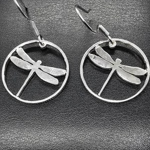 Silver dime dragonflies earrings