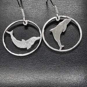 Silver dime dolphin earrings