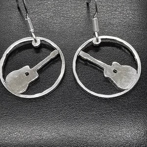 Silver dime guitar earrings