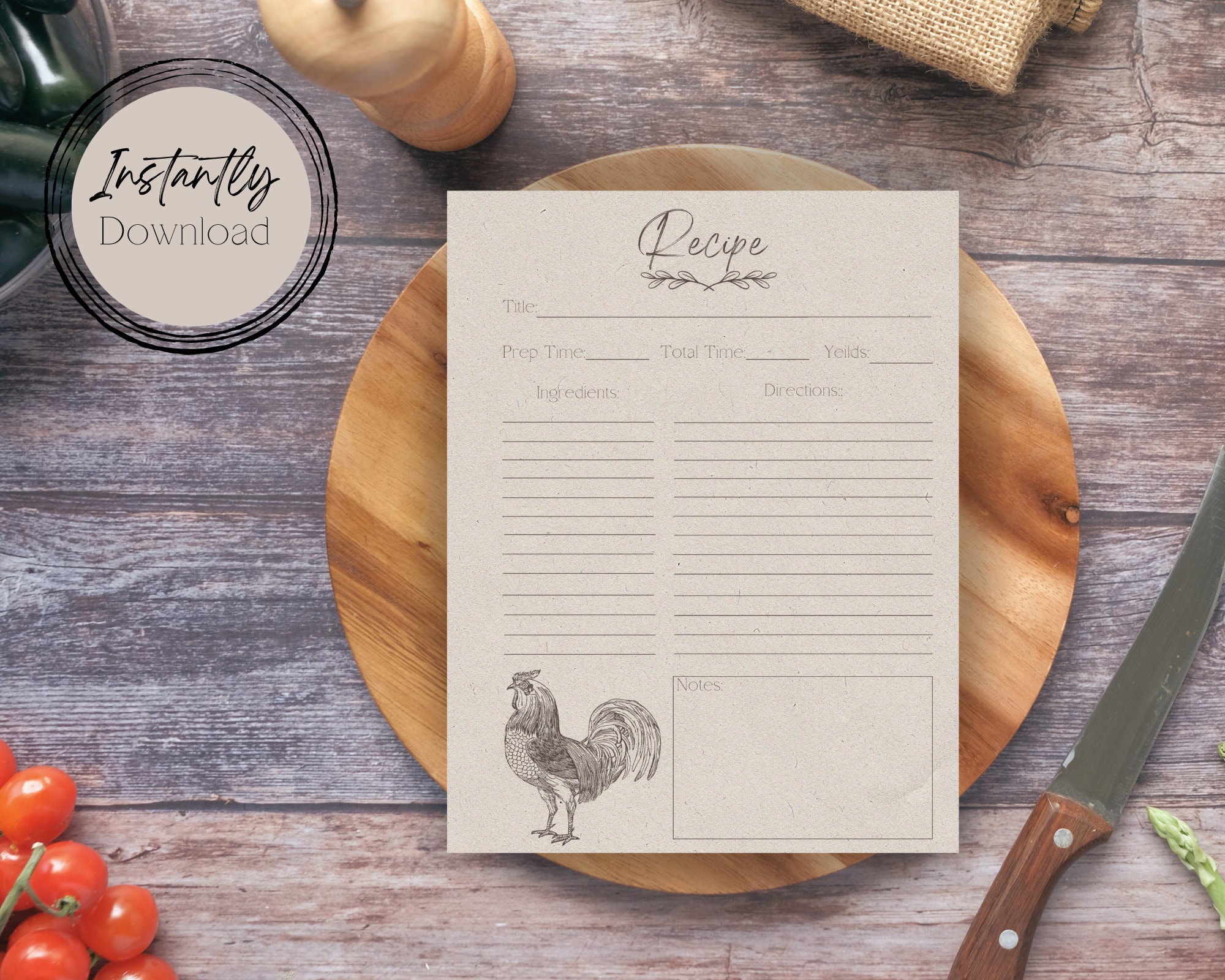 Rustic Farmhouse 8.5X11 Printable Recipe Template Downladable and ...